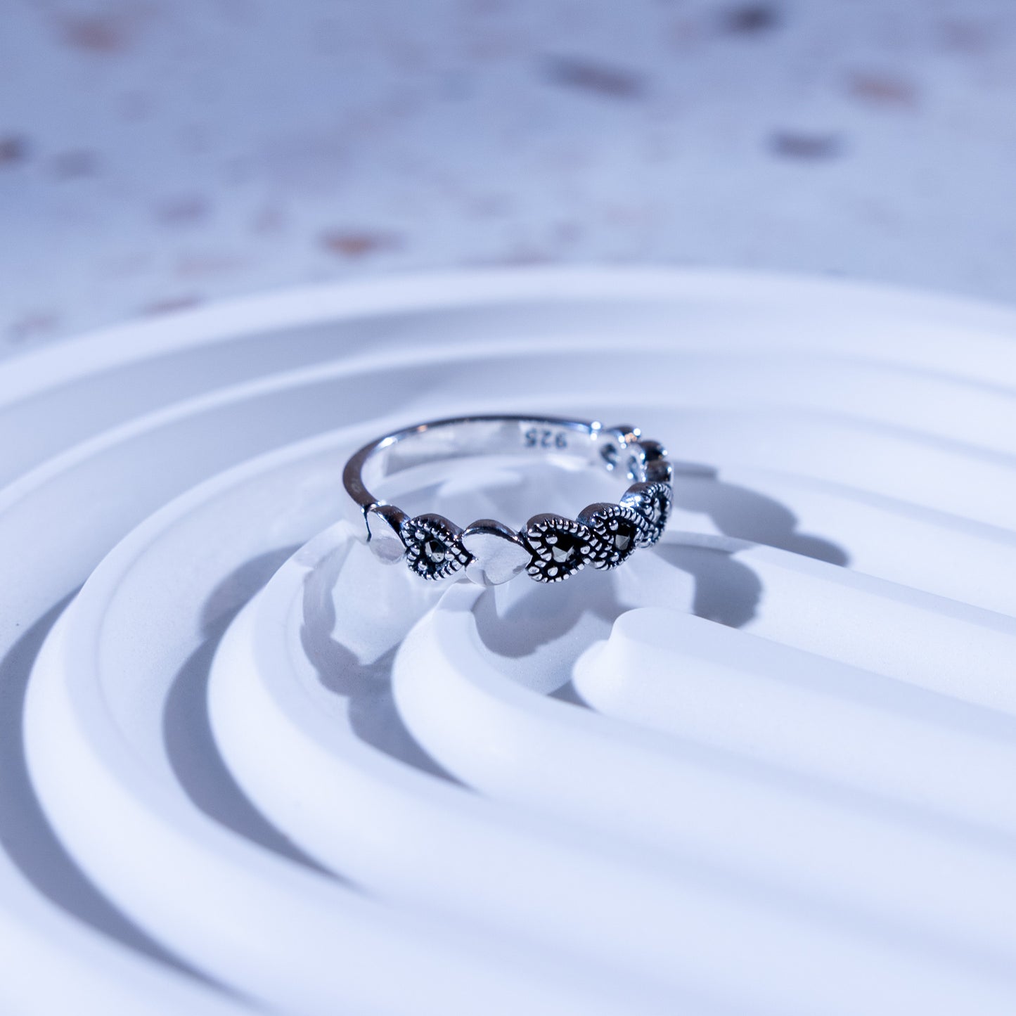 Midnight Heart Silver Ring