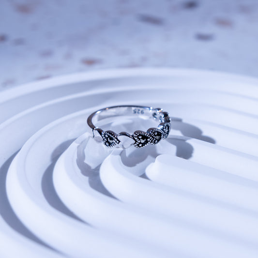 Midnight Heart Silver Ring