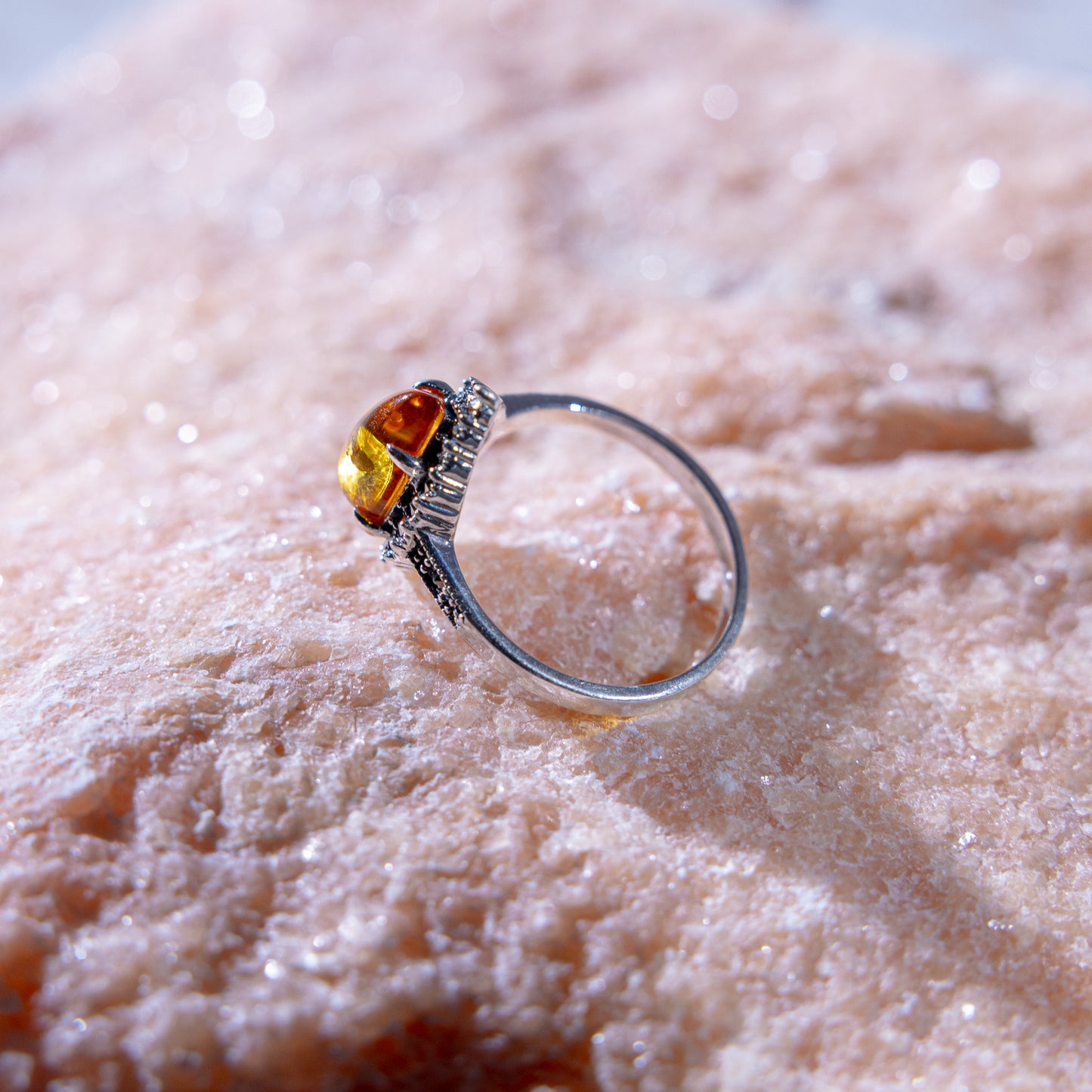 Golden Amber Tear Drop Ring