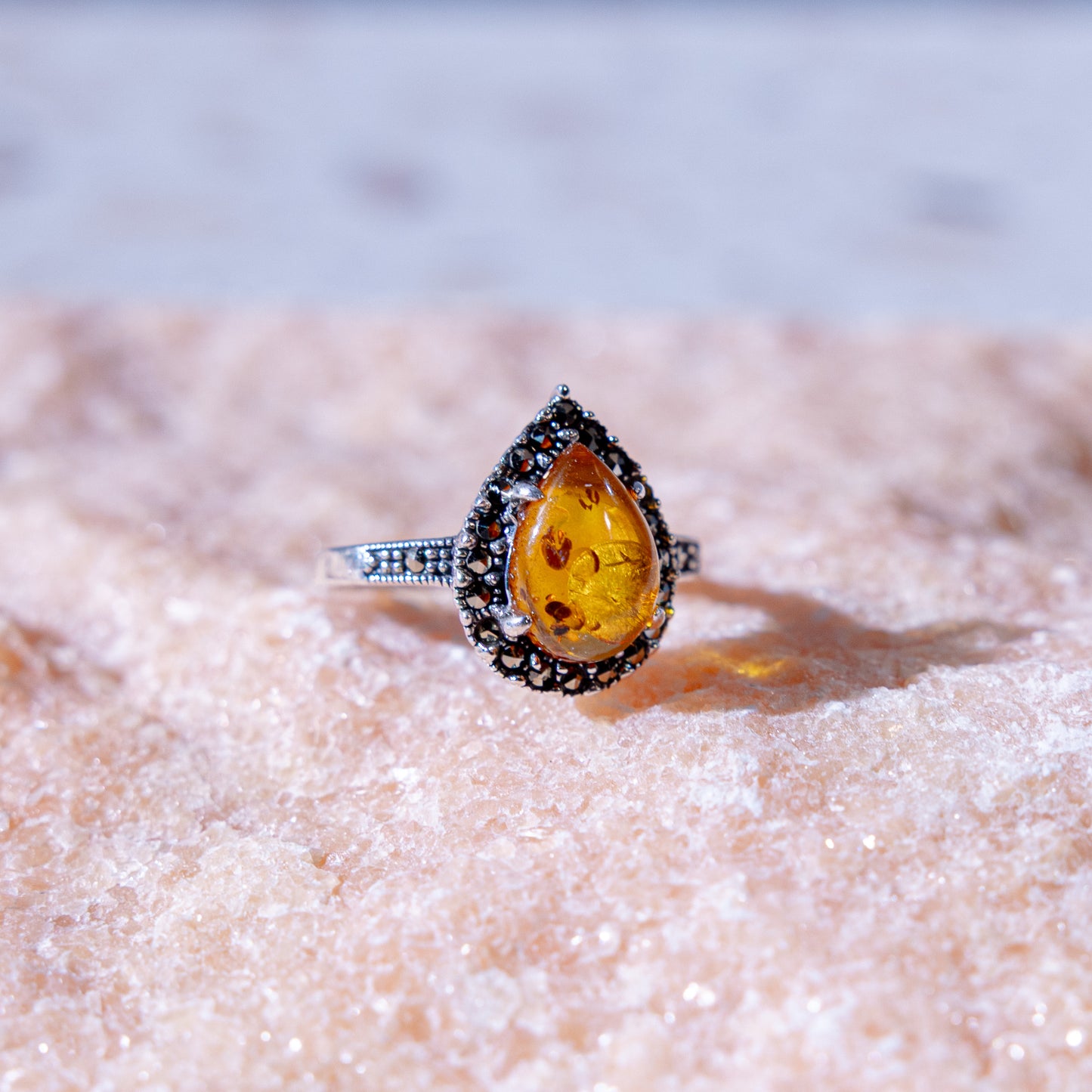 Golden Amber Tear Drop Ring