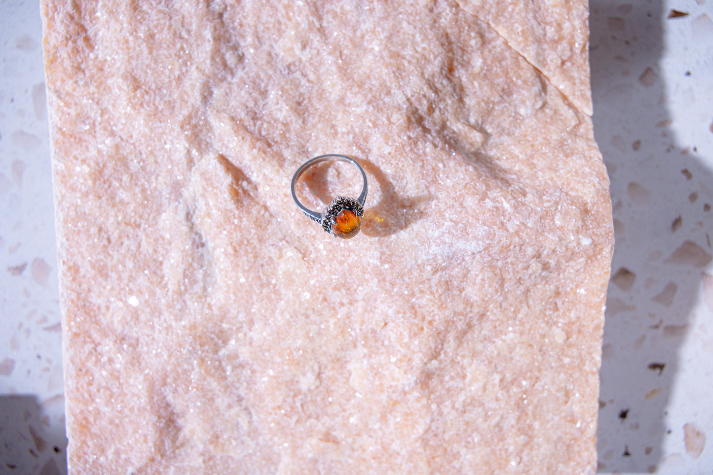 Golden Amber Tear Drop Ring