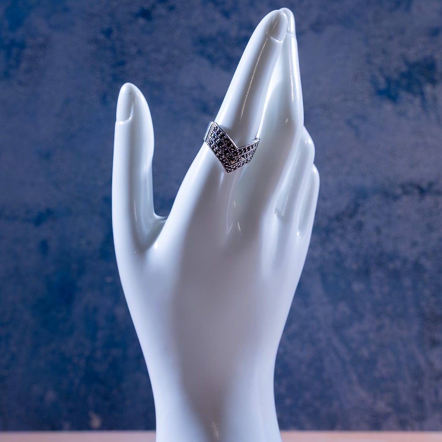 Cresta Silver V-Shape Marcasite Ring