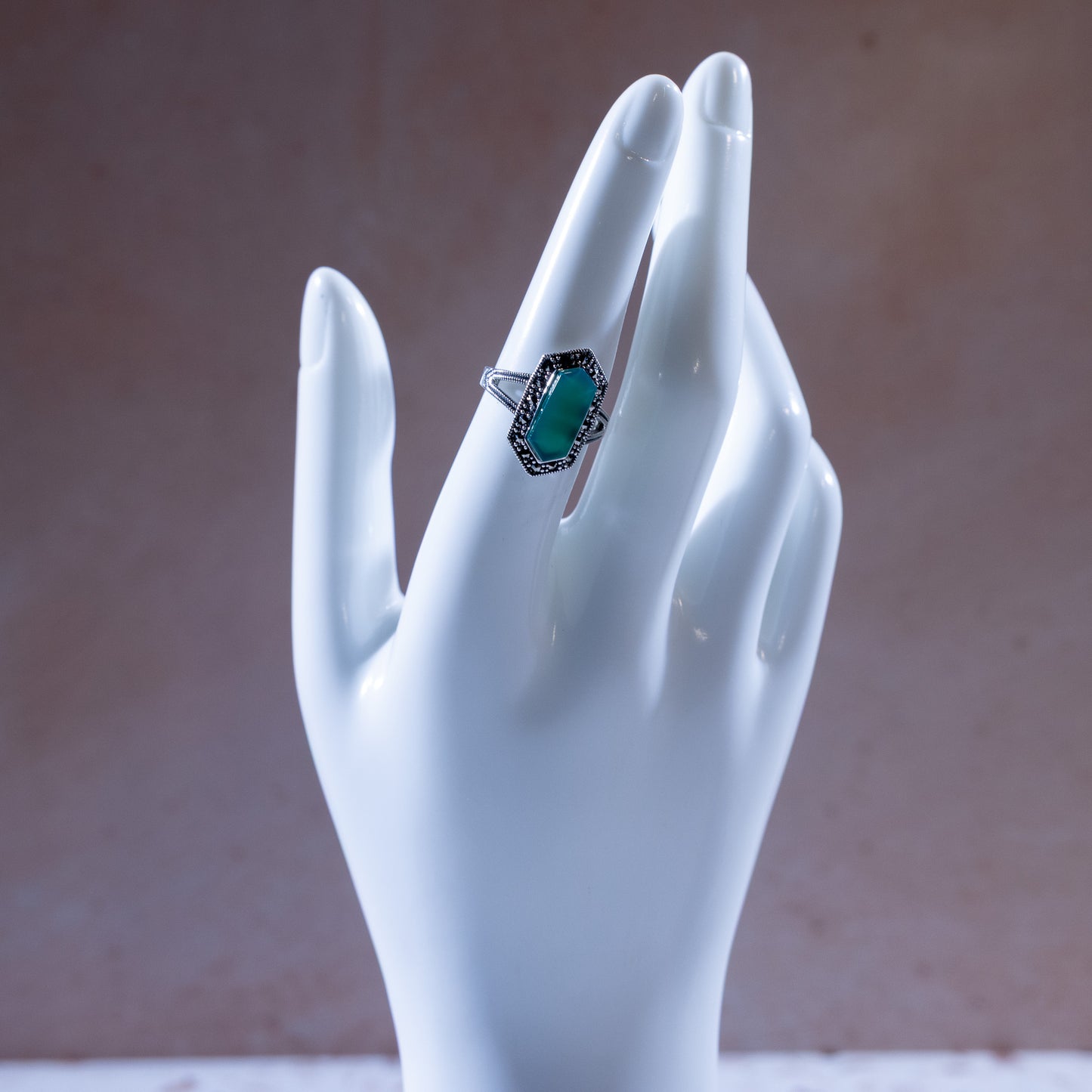 Terra Oblong Green Agate Stone Ring