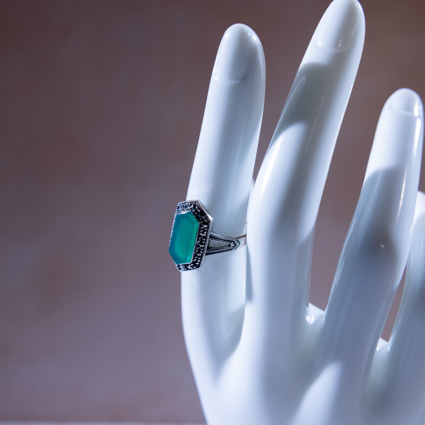 Terra Oblong Green Agate Stone Ring