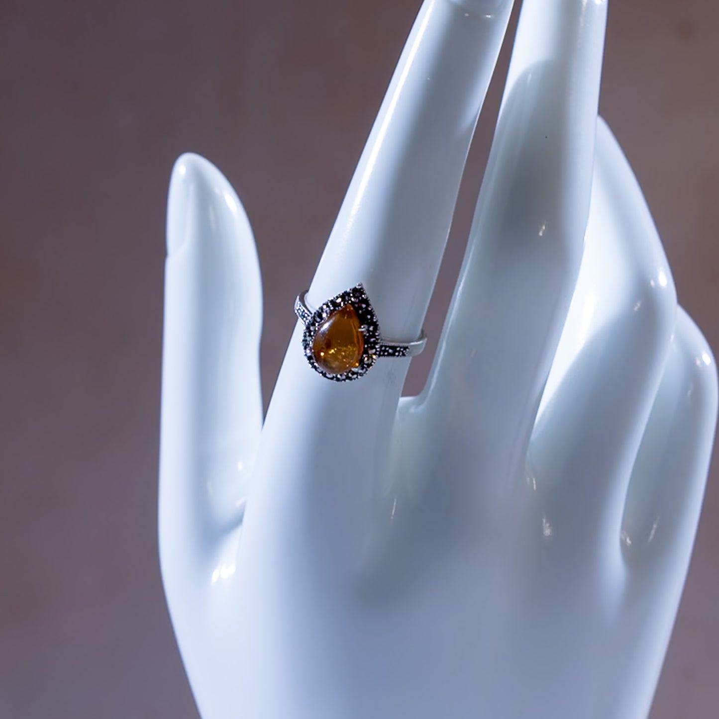 Golden Amber Tear Drop Ring
