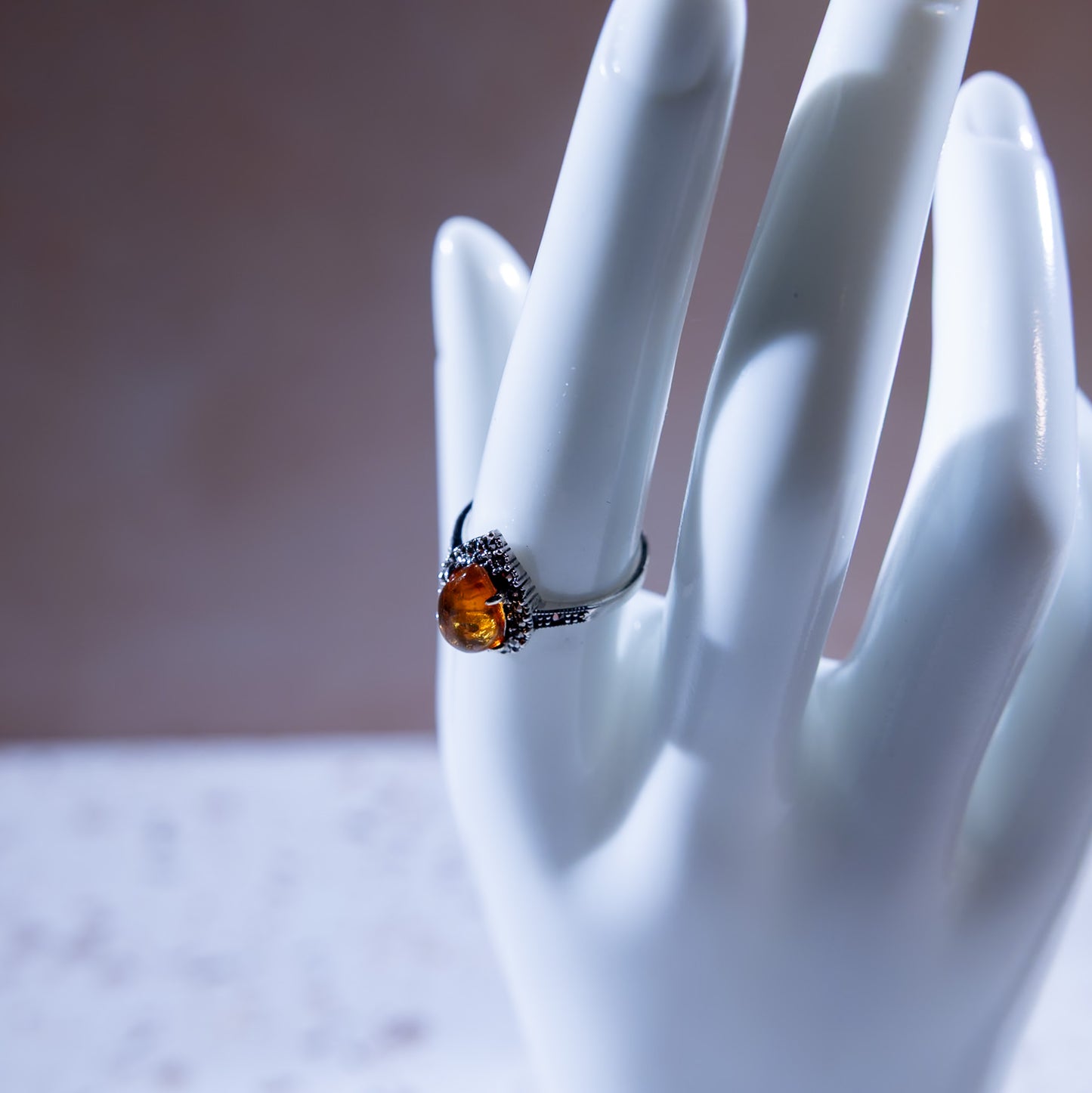 Golden Amber Tear Drop Ring