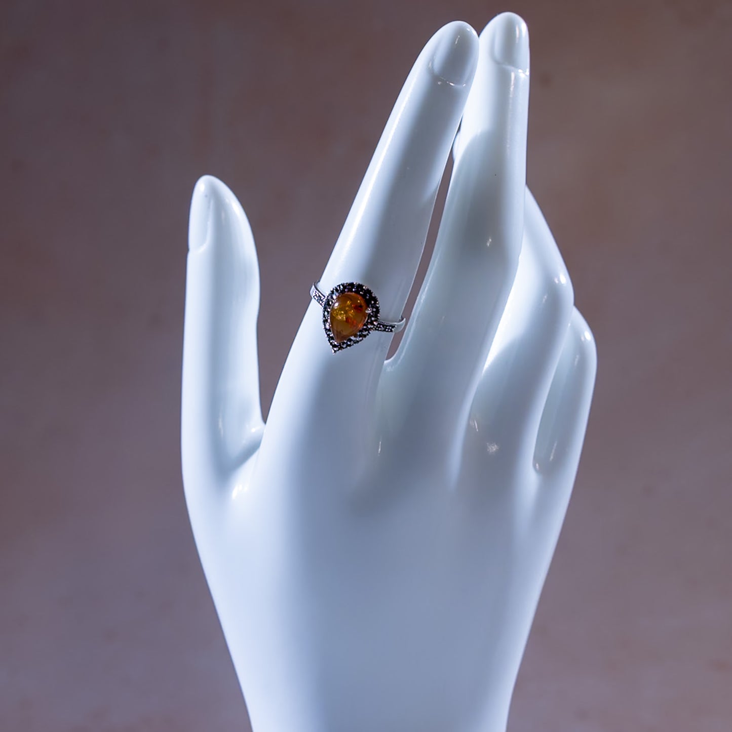 Golden Amber Tear Drop Ring
