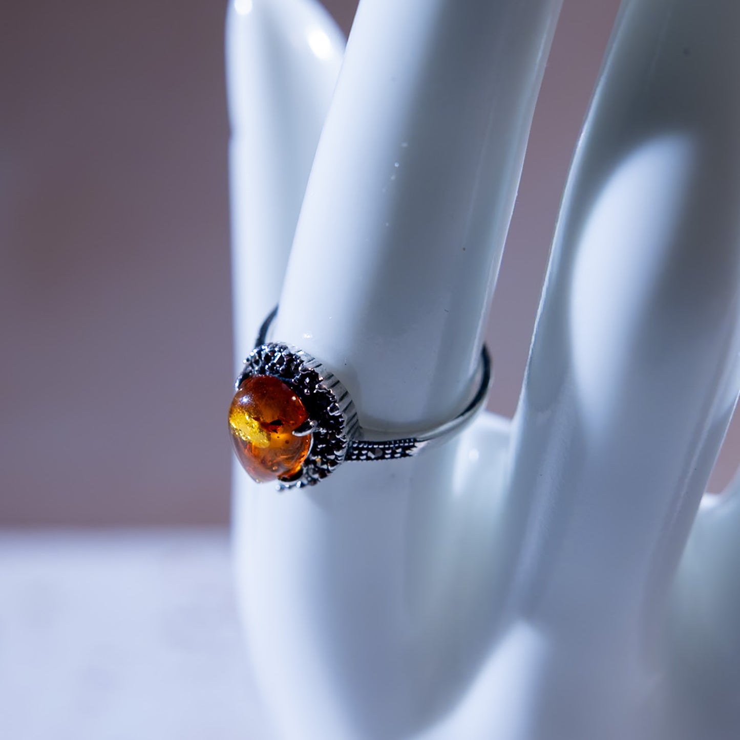 Golden Amber Tear Drop Ring