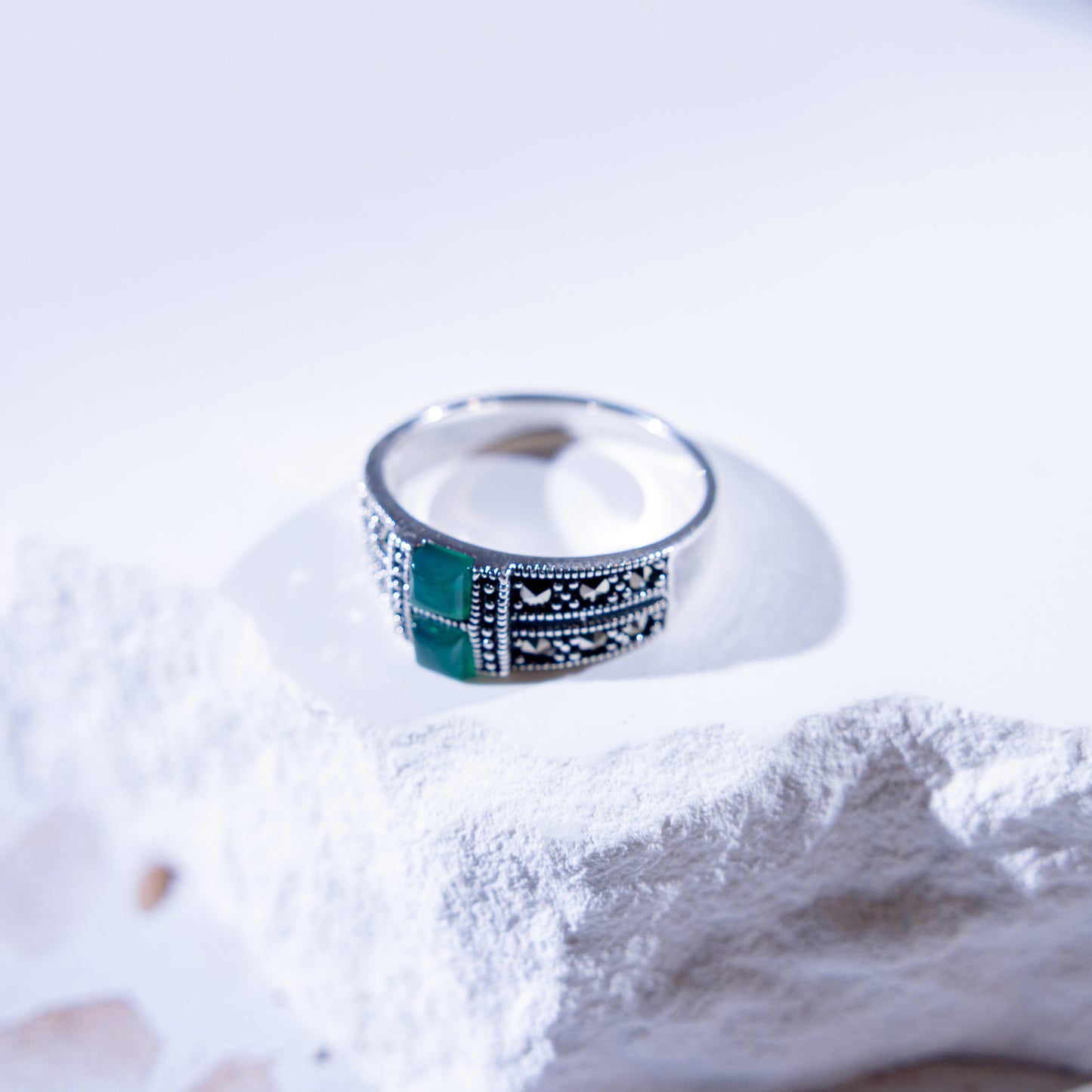 Verdant Crest 2-Stone Green Agate Ring