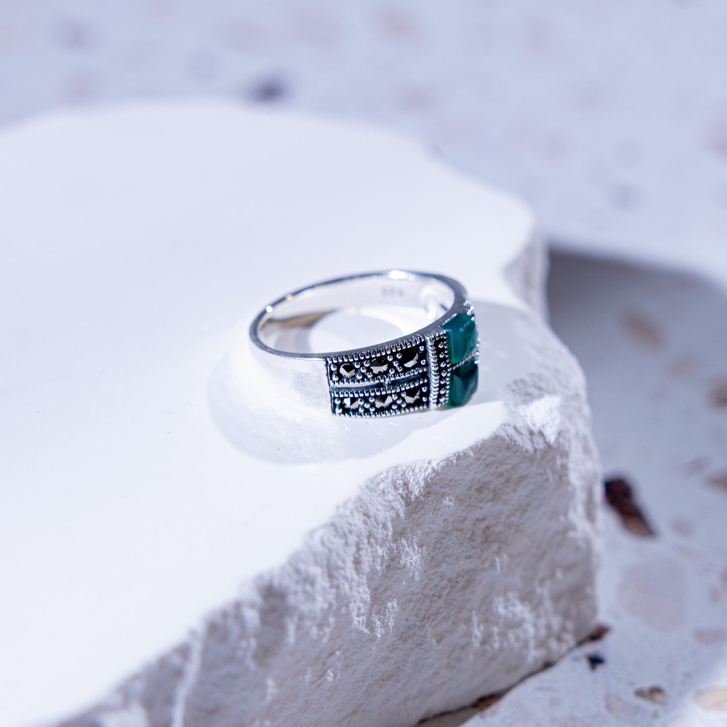 Verdant Crest 2-Stone Green Agate Ring