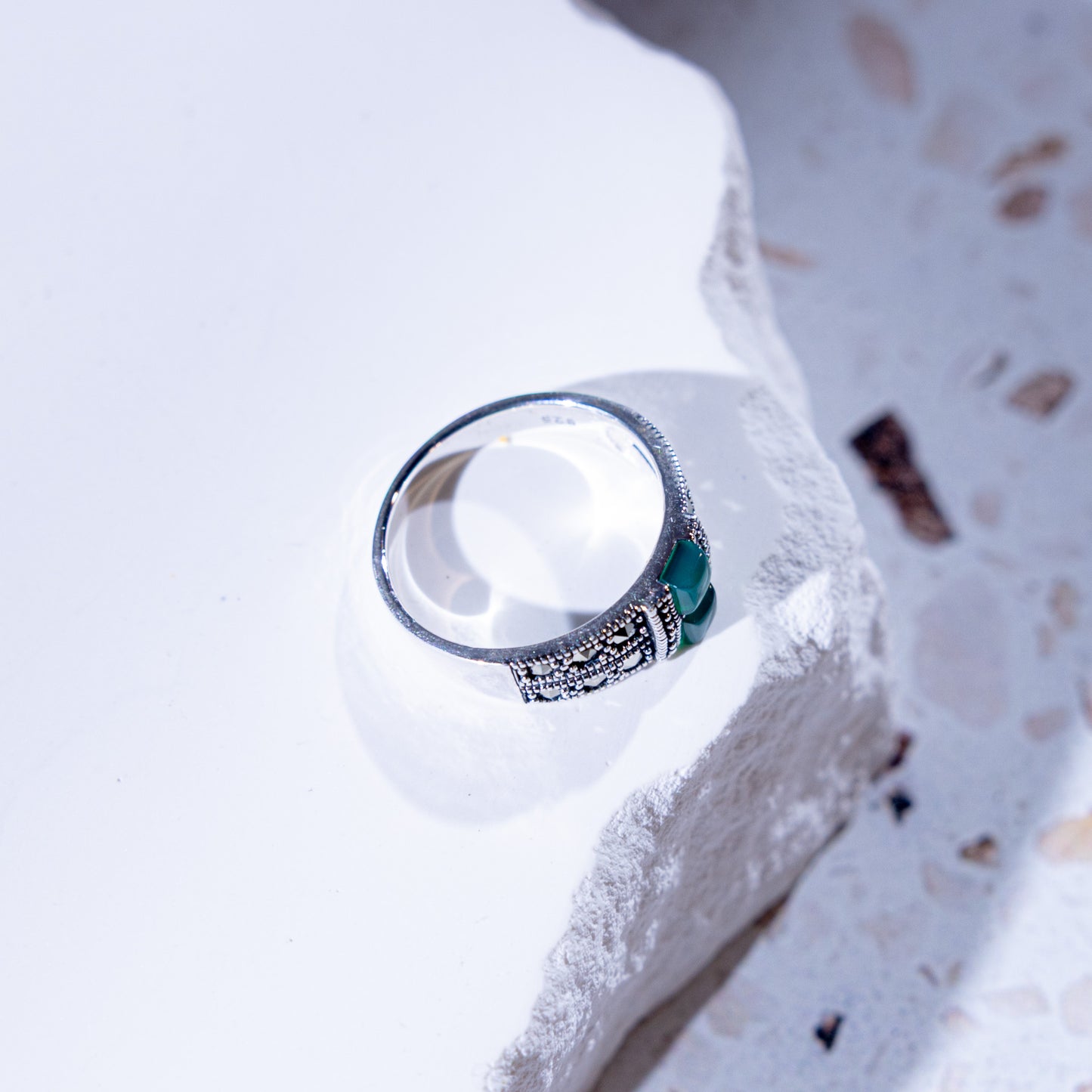 Verdant Crest 2-Stone Green Agate Ring