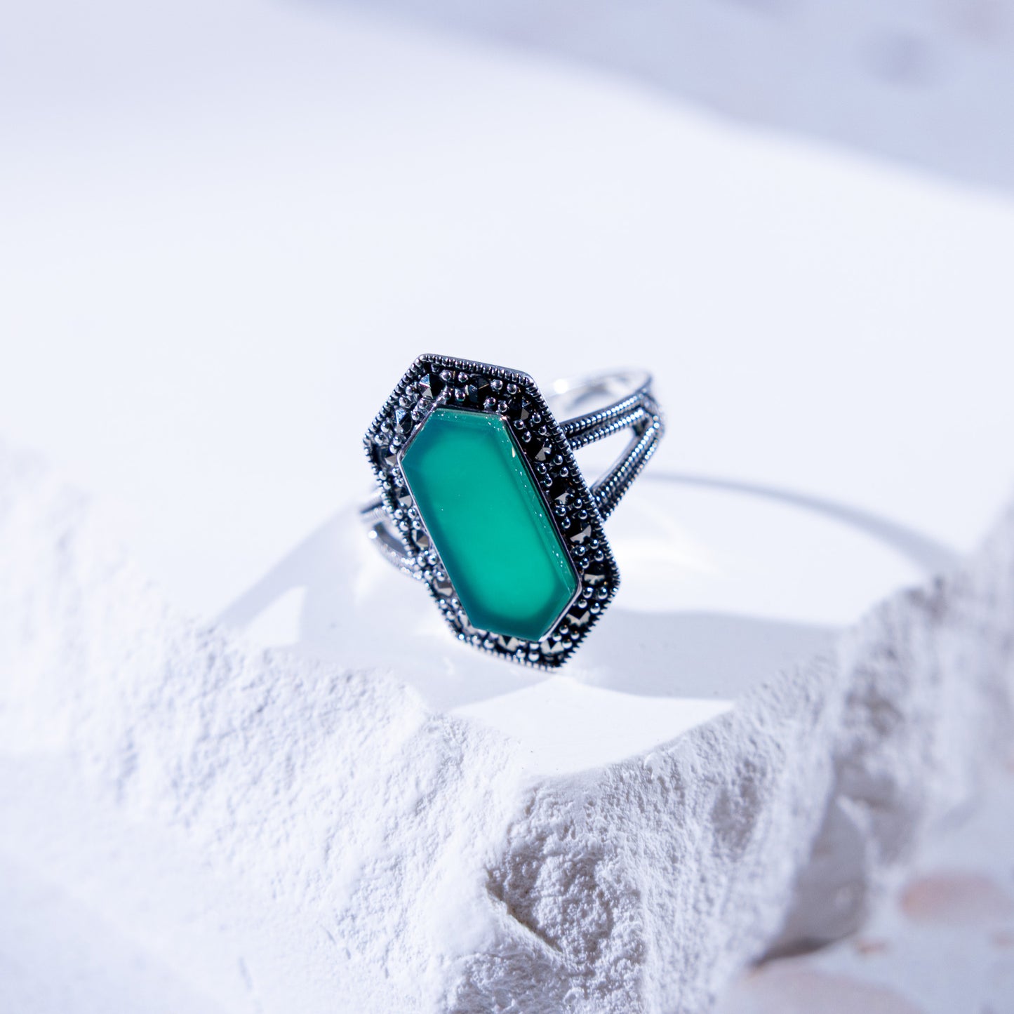 Terra Oblong Green Agate Stone Ring