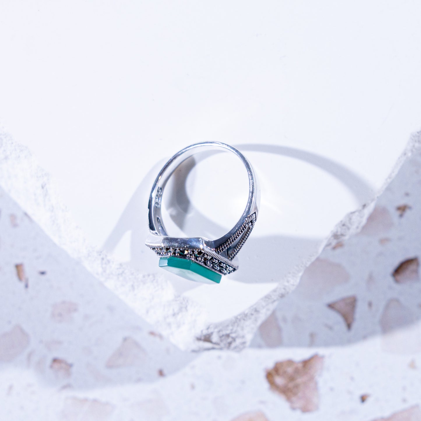 Terra Oblong Green Agate Stone Ring