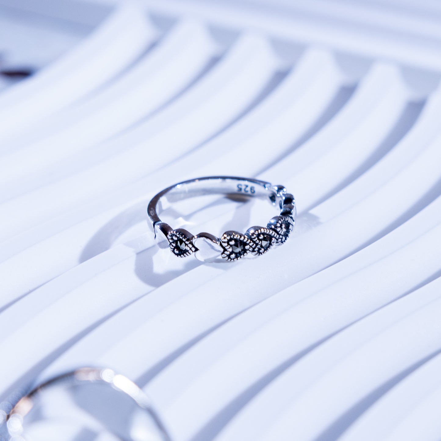 Midnight Heart Silver Ring